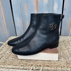 Tory Burch Wyatt Mid Calf Leather Bootie Perfect Black Sz 7.5